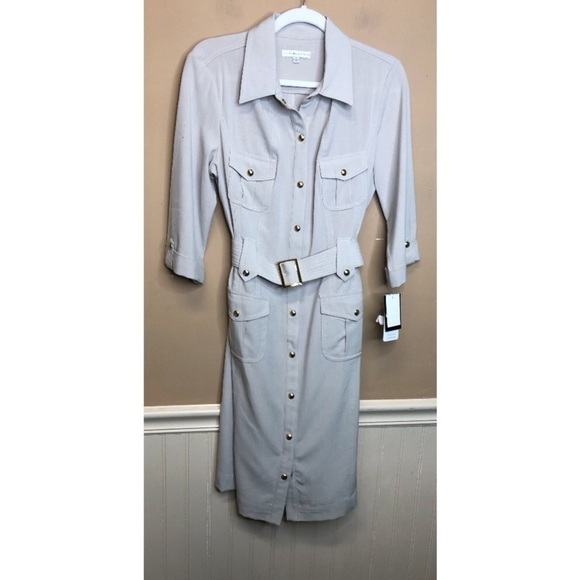 Sandra Darren Beige Trench Style Button Front Dress Size 8 NWT - Picture 1 of 6